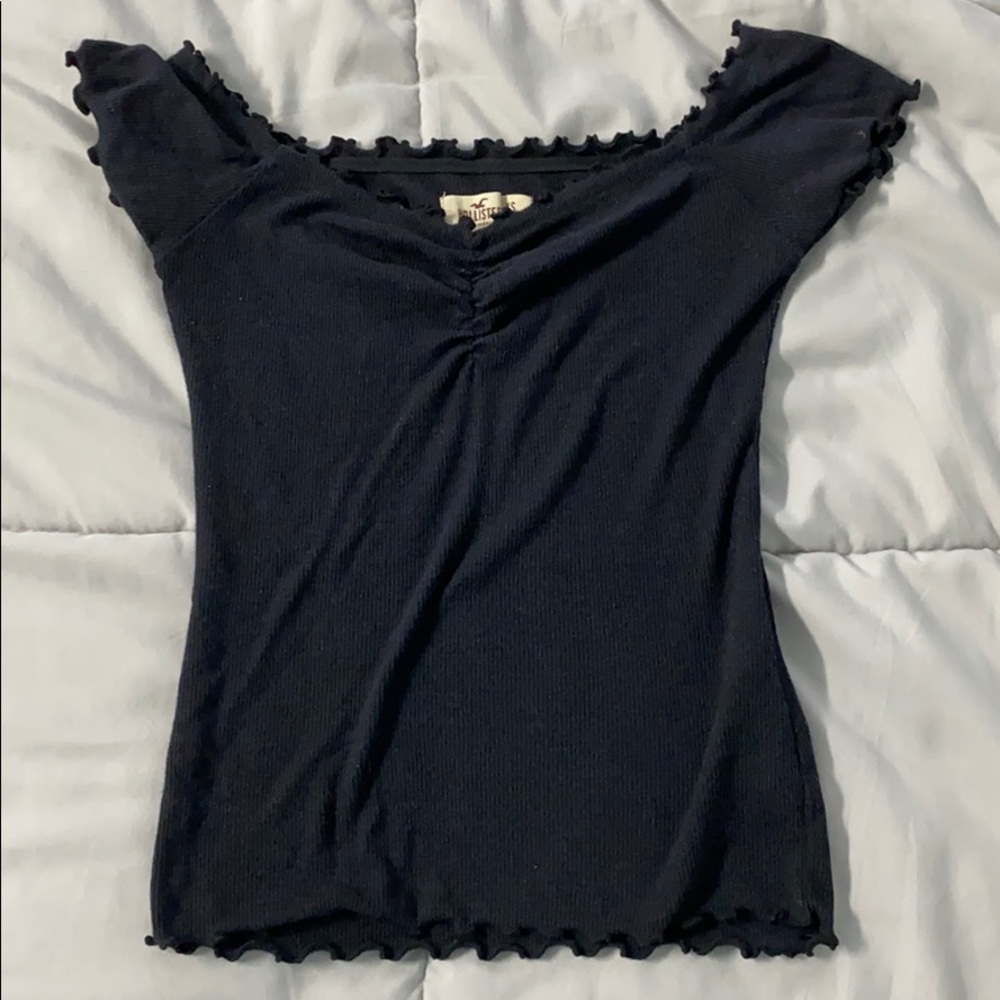 black off the shoulder, lettuce-edged top